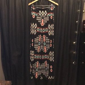 Coral, turquoise, black and white wide leg pants